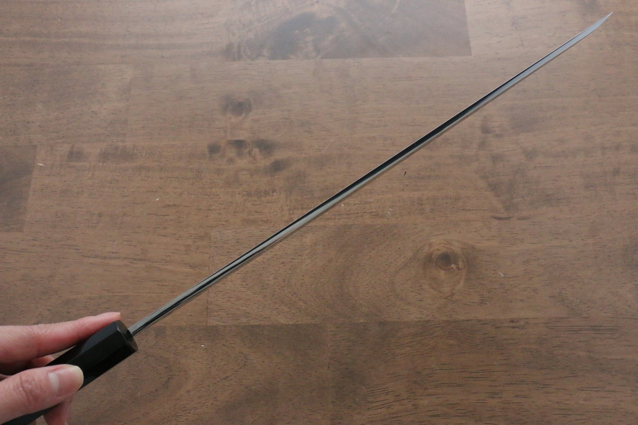 堺 孝行 玄武 青ニ鋼 本焼 鏡面仕上げ 先丸柳刃包丁  300mm 黒檀柄 鞘付き - 清助刃物