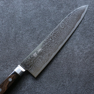 清助 波 AUS10 鏡面仕上げ ダマスカス 牛刀包丁 和包丁 210mm 茶合板柄 - 清助刃物
