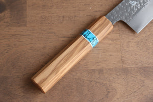 黒崎 優 閃光 R2/SG2 鎚目 牛刀包丁  210mm オリーブの木 (口輪：ターコイズ)柄 - 清助刃物