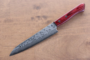 安立 勝重 V金10号 ダマスカス ペティーナイフ 和包丁 150mm 赤合板柄 - 清助刃物