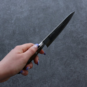 清助 波 AUS10 鏡面仕上げ ダマスカス ペティーナイフ 和包丁 135mm 茶合板柄 - 清助刃物