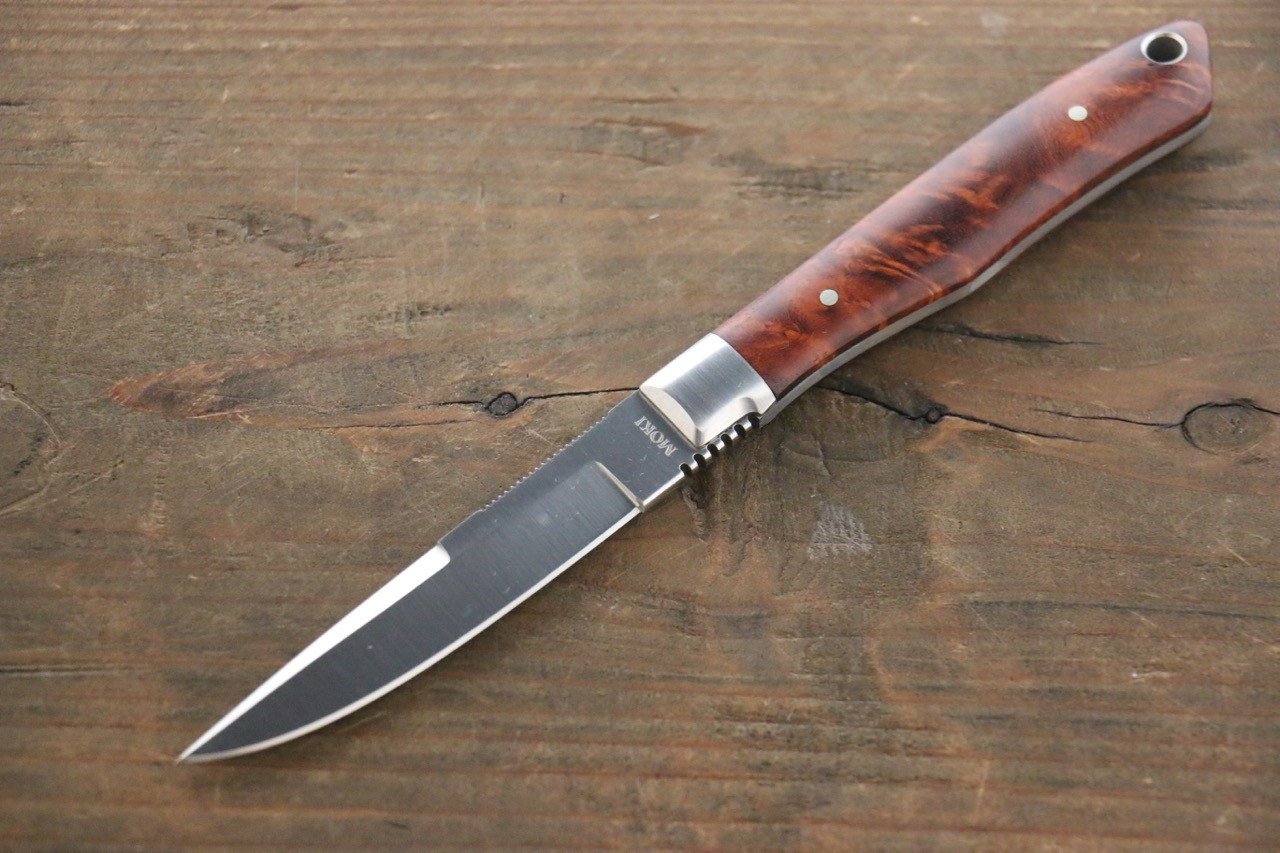 Moki Trout & Bird Fixed Blade Knife w/ Chinese Quince (dark) - 清助刃物