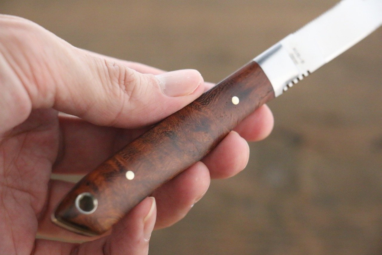 Moki Trout & Bird Fixed Blade Knife w/ Chinese Quince (dark) - 清助刃物