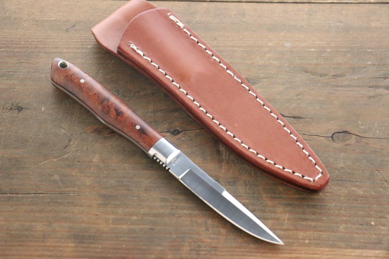 Moki Trout & Bird Fixed Blade Knife w/ Chinese Quince (dark) - 清助刃物