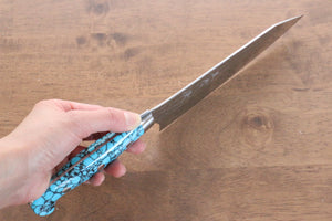 黒崎 優 閃光 R2/SG2 鎚目 三徳包丁  170mm ターコイズ柄 - 清助刃物