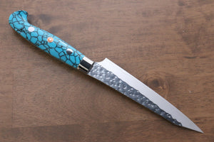 黒崎 優 閃光 R2/SG2 鎚目 ペティーナイフ 和包丁 130mm ターコイズ柄 - 清助刃物