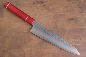 堺 孝行 V金10号 33層ダマスカス 牛刀包丁 和包丁 210mm 樫の木漆塗り(皇赤)柄 - 清助刃物