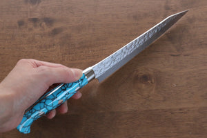 黒崎 優 閃光 R2/SG2 鎚目 ペティーナイフ 和包丁 130mm ターコイズ柄 - 清助刃物