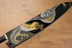 黒崎 優 閃光 R2/SG2 鎚目 龍  沈金 牛刀包丁 和包丁 270mm 漆塗り柄 鞘付き - 清助刃物