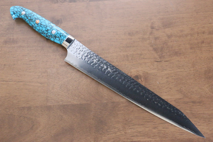 黒崎 優 閃光 R2/SG2 鎚目 筋引包丁  270mm ターコイズ柄