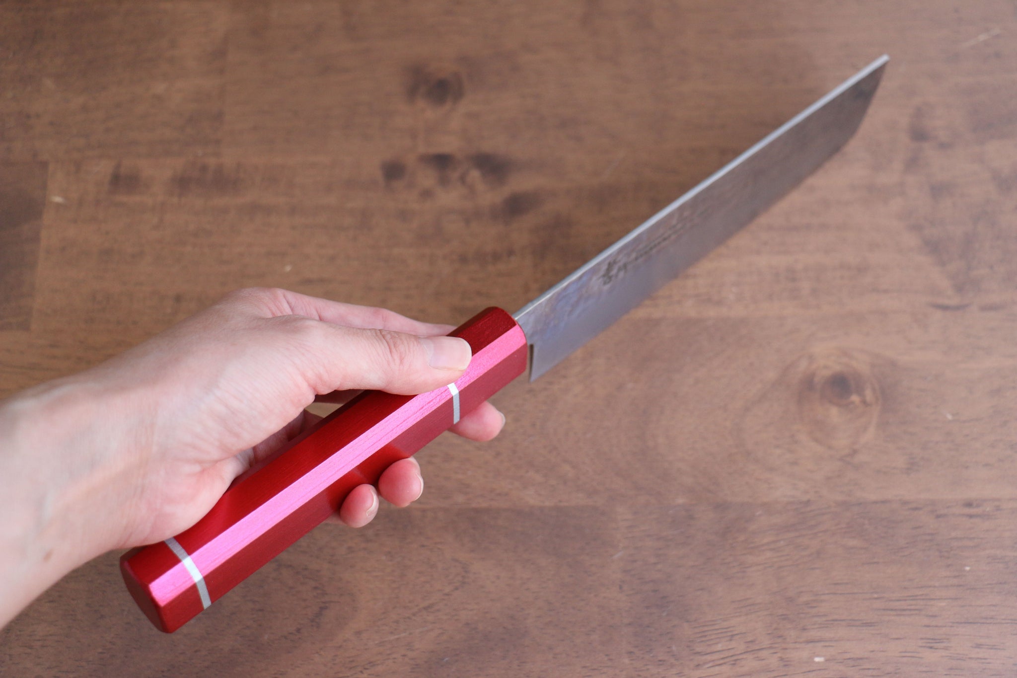 堺 孝行 V金10号 33層ダマスカス 菜切包丁  160mm 樫の木漆塗り(皇赤)柄 - 清助刃物