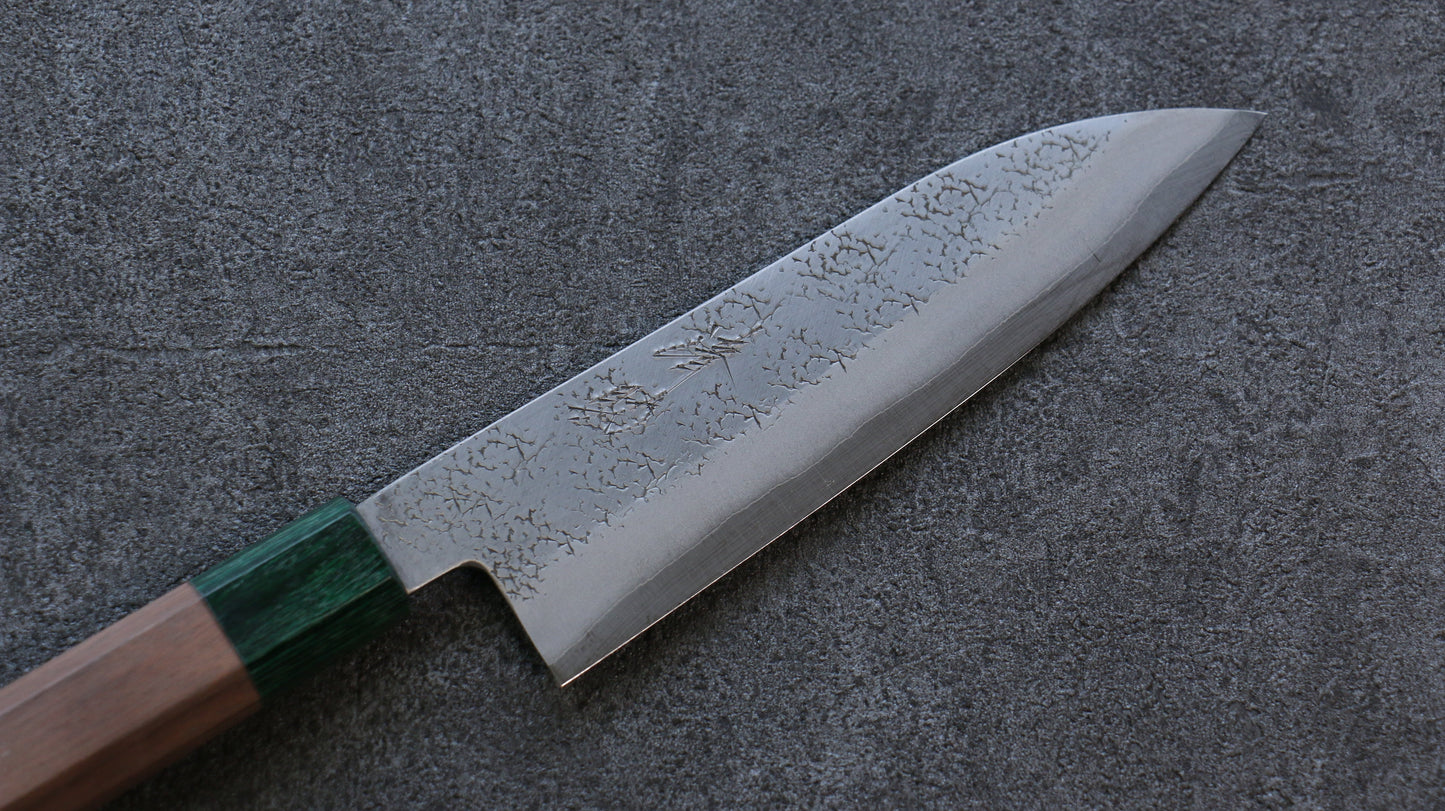 清助 青スーパー鋼 鎚目 三徳包丁  165mm ウォルナット (両側緑口輪)柄 - 清助刃物