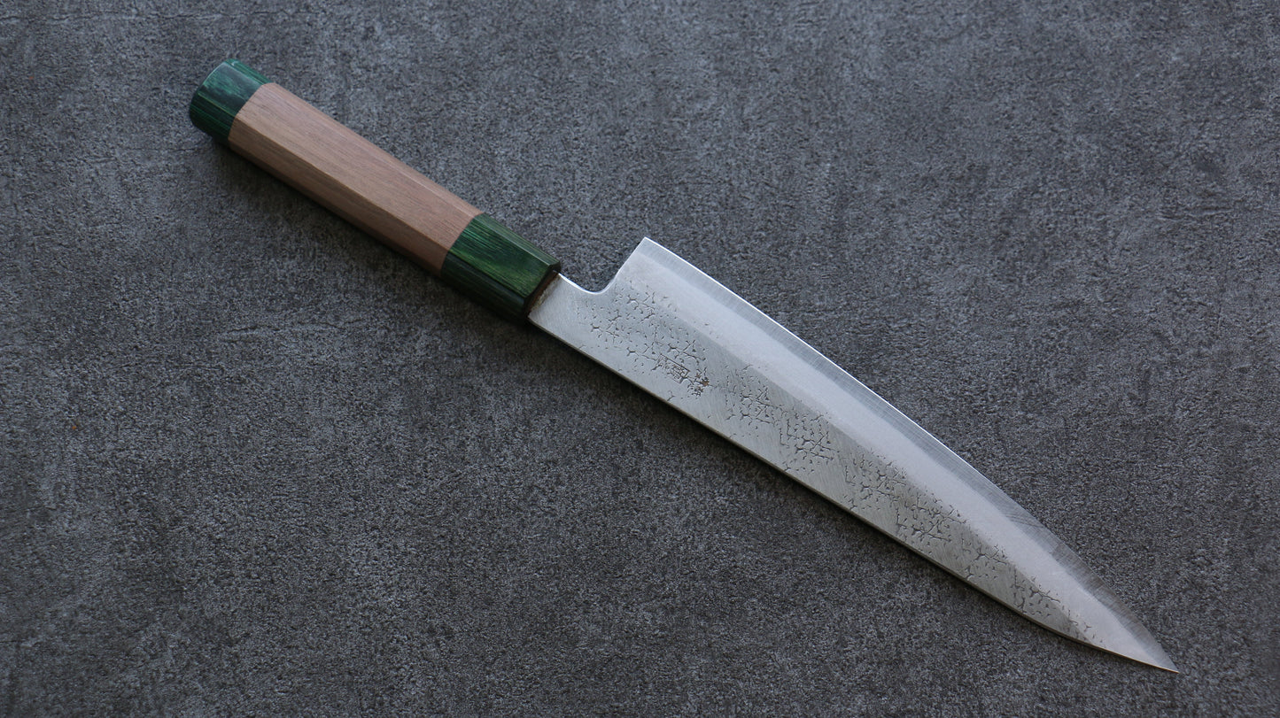 清助 青スーパー鋼 鎚目 牛刀包丁  210mm ウォルナット (両側緑口輪)柄 - 清助刃物