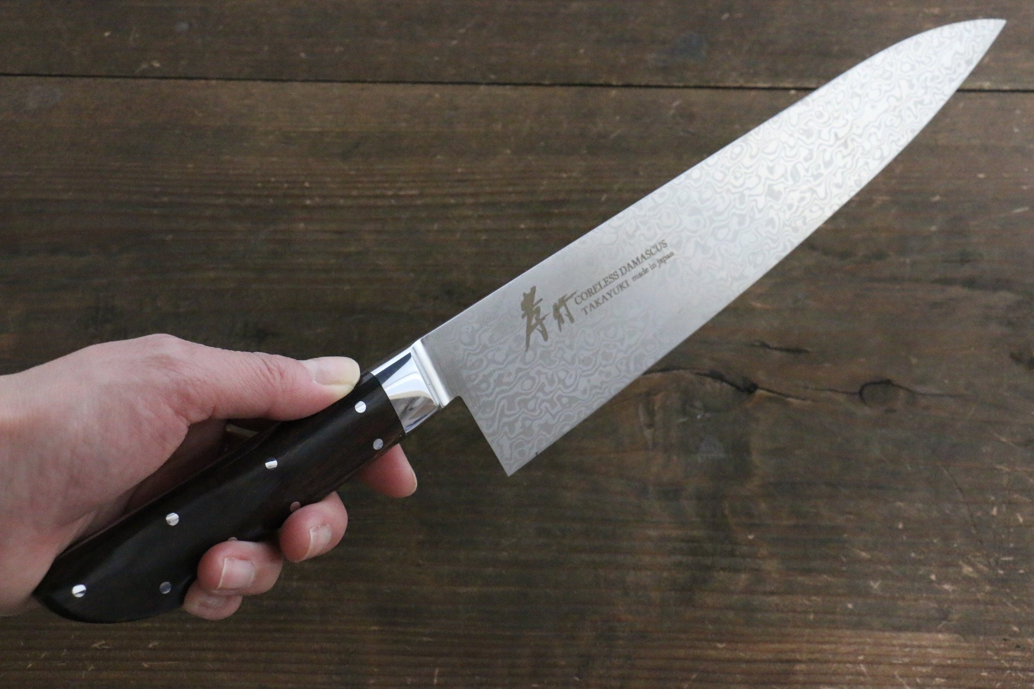 堺 孝行 コアレス ダマスカス 牛刀包丁 210mm デザートアイアンウッド（杉原モデル）柄 - 清助刃物