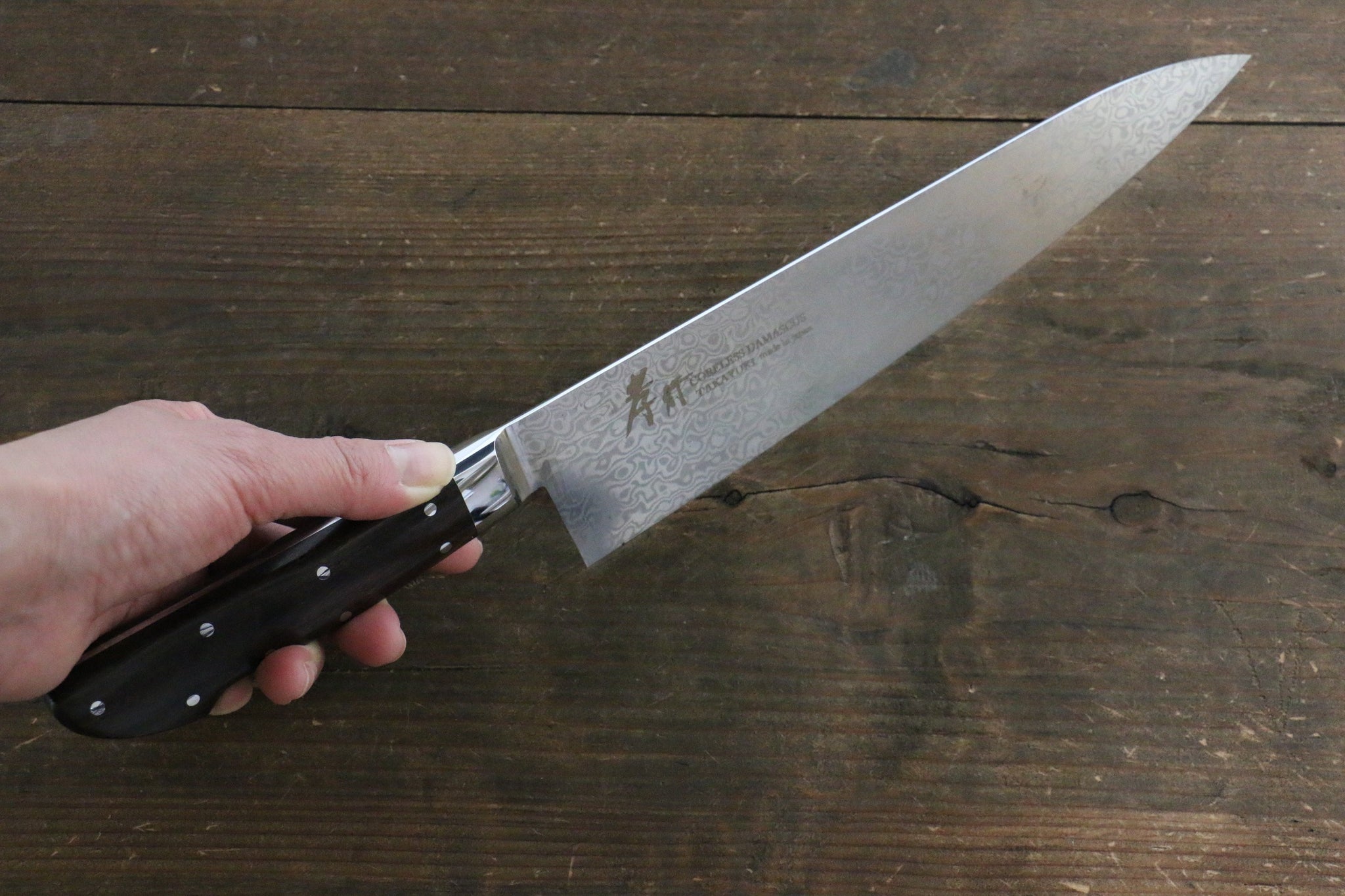 堺 孝行 コアレス ダマスカス 牛刀包丁 210mm デザートアイアンウッド（杉原モデル）柄 - 清助刃物