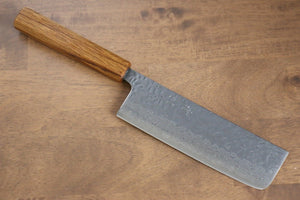 清助 月影 AUS10 磨き仕上げ 鎚目 ダマスカス 菜切包丁 和包丁 170mm 樫柄 - 清助刃物