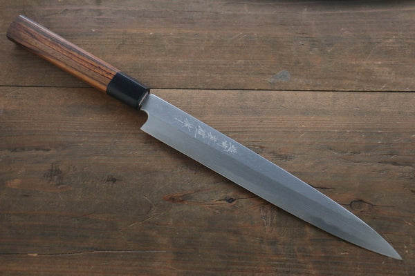 北岡 英雄 青ニ鋼 ダマスカス 柳刃包丁 和包丁 240mm 紫檀柄 – 清助 