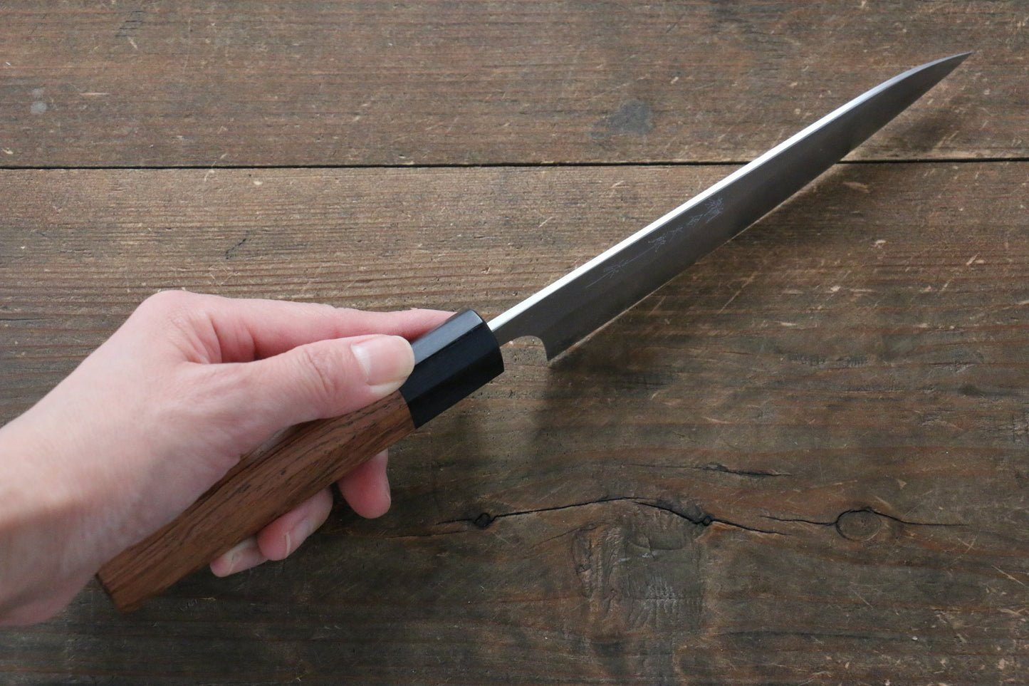 加藤 義実 青スーパー鋼 梨地 ペティーナイフ  150mm 黒ホンジュラス柄 - 清助刃物