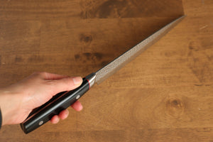 清助 PRO-J V金10号 鎚目 スライサーナイフ 和包丁 210mm 黒マイカルタ柄 - 清助刃物