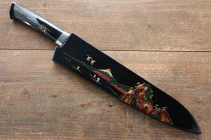 佐治 武士 青ニ鋼 有色ダマスカス 蒔絵 牛刀包丁  240mm 漆塗り柄 - 清助刃物