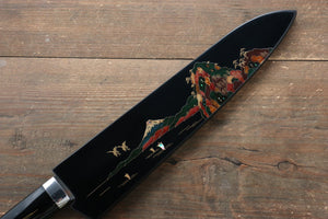 佐治 武士 青ニ鋼 有色ダマスカス 蒔絵 牛刀包丁  240mm 漆塗り柄 - 清助刃物