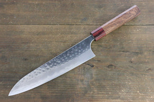 加藤 義実 銀三鋼 鎚目 牛刀包丁 210mm  赤ホンジュラスローズウッド柄 - 清助刃物