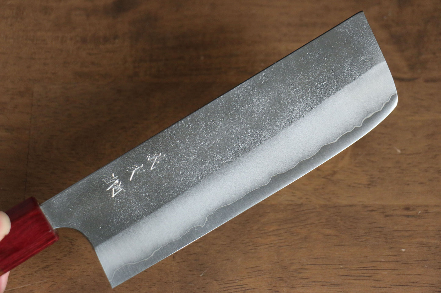 加藤 義実 青スーパー鋼 梨地 菜切包丁  170mm 赤ホンジュラス柄 - 清助刃物