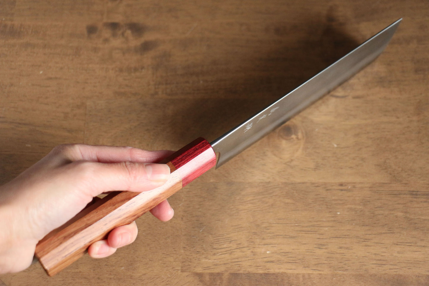 加藤 義実 青スーパー鋼 梨地 菜切包丁  170mm 赤ホンジュラス柄 - 清助刃物