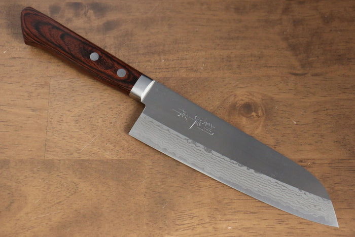 訓平 彩流（さいりゅう） V金10号 磨き仕上げ ダマスカス 三徳包丁  170mm マホガニー柄