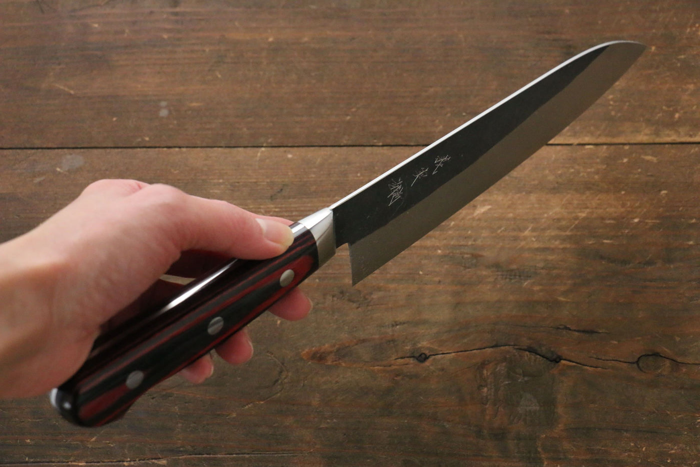 加藤 義実 青スーパー鋼 黒打 牛刀包丁 和包丁 180mm 合板柄 – 清助刃物