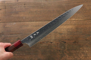 加藤 義実 銀三鋼 鎚目 筋引包丁 270mm  赤ホンジュラスローズウッド柄 - 清助刃物