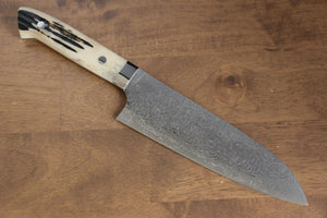 佐治 武士 R2/SG2 ダイヤモンド仕上げ ダマスカス 三徳包丁  180mm 牛骨柄 - 清助刃物