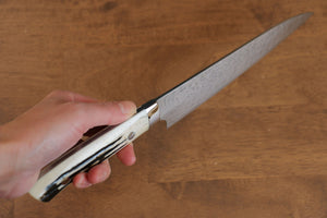 佐治 武士 R2/SG2 ダイヤモンド仕上げ ダマスカス 牛刀包丁 和包丁 180mm 牛骨柄 - 清助刃物