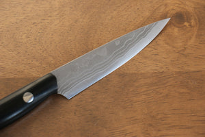野村 白鋼 ダマスカス ハンターナイフ 和包丁 100mm 黒マイカルタ柄 鞘付き - 清助刃物