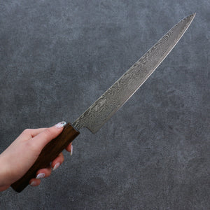 清助 波 AUS10 鏡面仕上げ ダマスカス 筋引包丁 和包丁 240mm 樫柄 - 清助刃物