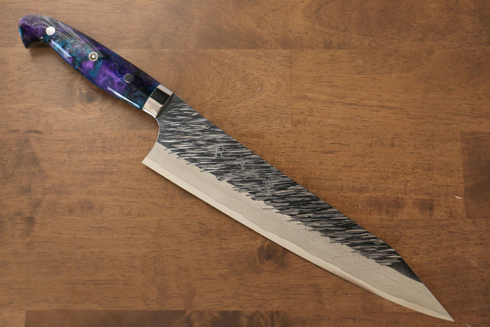 黒崎 優 風神 SPG2 鎚目 牛刀包丁 和包丁 240mm 青紫アクリル柄