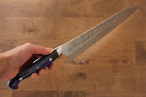 黒崎 優 風神 SPG2 鎚目 牛刀包丁 和包丁 240mm 青紫アクリル柄 - 清助刃物