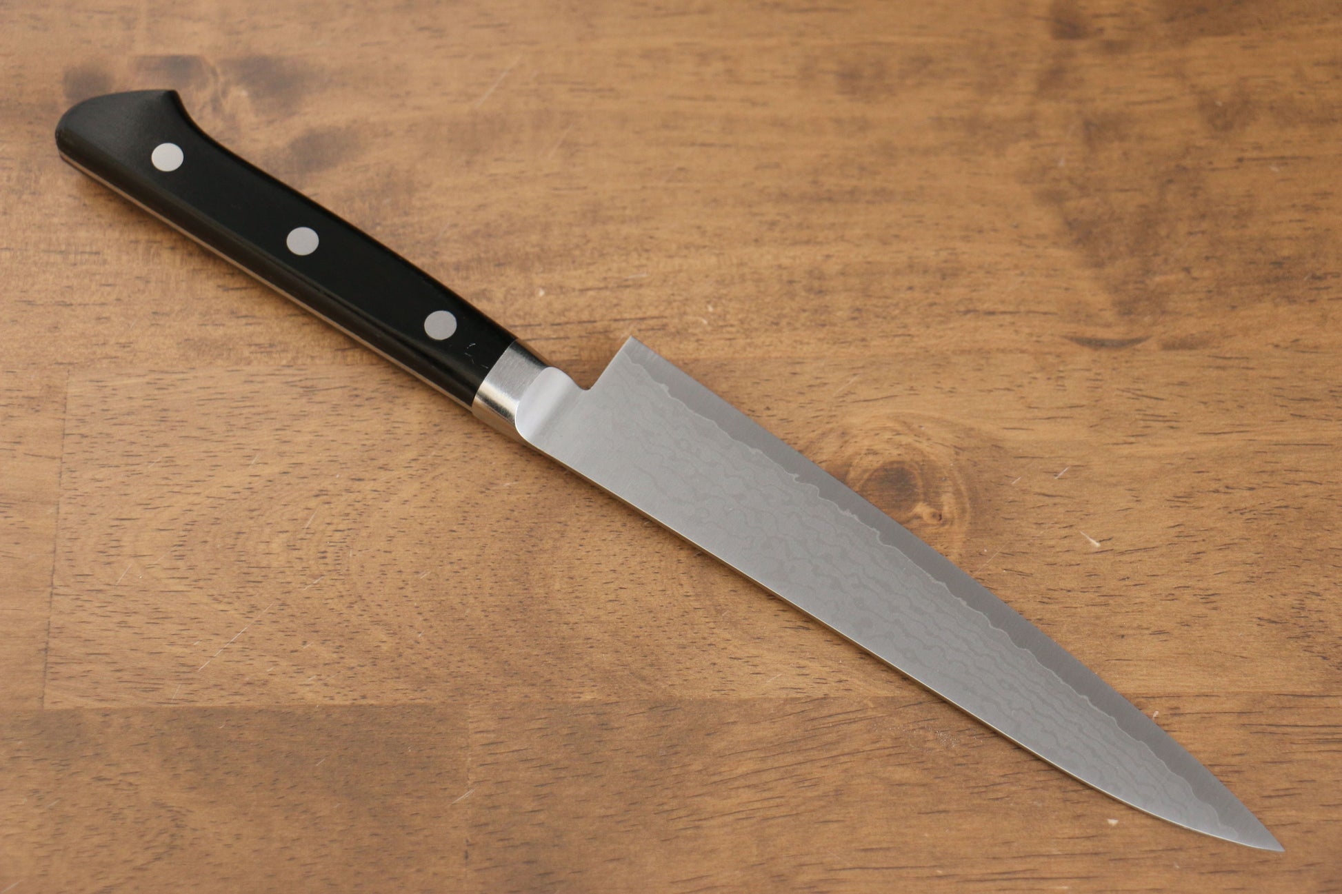 清助 V金10号 ダマスカス ペティーナイフ  150mm 黒合板柄 - 清助刃物