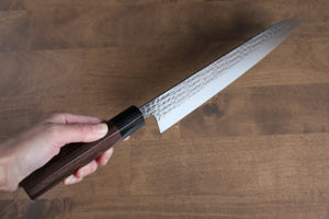 黒崎 優 閃光 R2/SG2 鎚目 牛刀包丁 和包丁 240mm 紫檀 (口輪：黒合板)柄 - 清助刃物