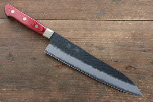 清助 黒紅 青スーパー鋼 鎚目 黒打 牛刀包丁 和包丁 210mm 赤合板柄 - 清助刃物