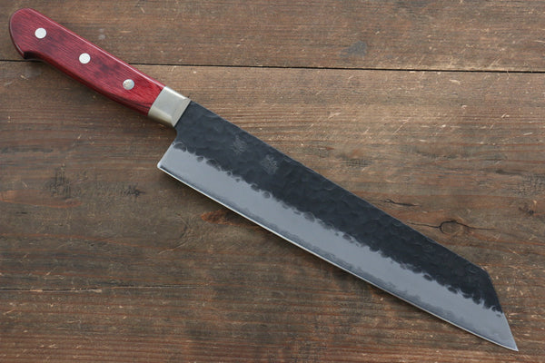 清助 黒紅 青スーパー鋼 鎚目 黒打 切付牛刀包丁 240mm 赤合板柄