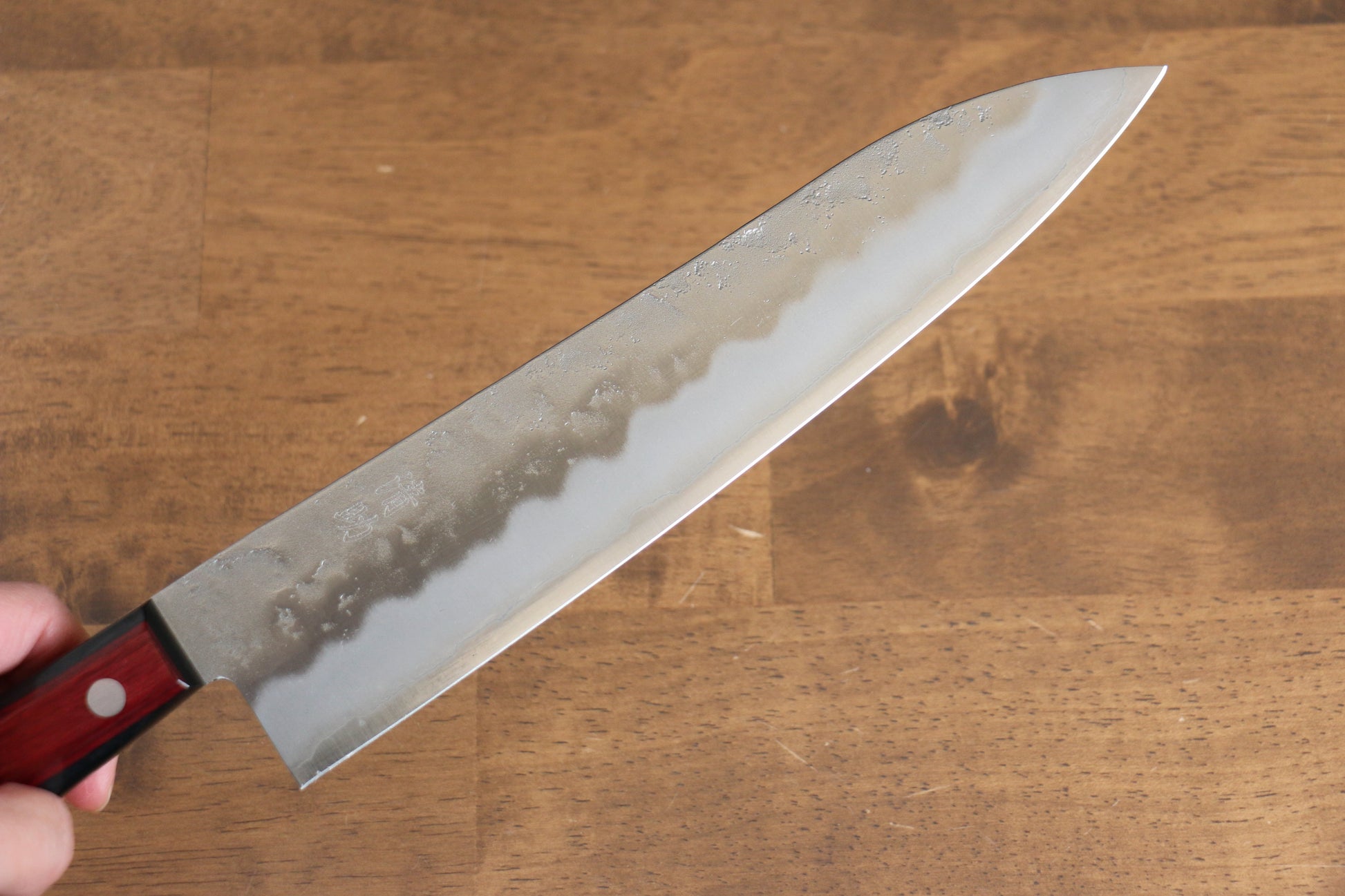 清助 林檎 銀三鋼 梨地 牛刀包丁  210mm 赤合板柄 - 清助刃物