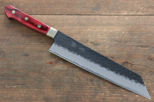 清助 黒紅 青スーパー鋼 鎚目 黒打 切付牛刀包丁 和包丁 210mm 赤合板柄 - 清助刃物