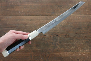 堺 孝行 飛燕 銀三鋼 鏡面仕上げ 切付柳刃包丁 和包丁 270mm 両側リング付き黒檀柄 鞘付き - 清助刃物
