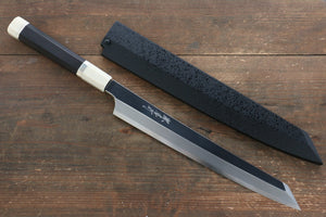 堺 孝行 飛燕 銀三鋼 鏡面仕上げ 切付柳刃包丁 和包丁 270mm 両側リング付き黒檀柄 鞘付き - 清助刃物