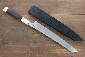 堺 孝行 飛燕 銀三鋼 鏡面仕上げ 切付柳刃包丁 和包丁 270mm 両側リング付き黒檀柄 鞘付き - 清助刃物
