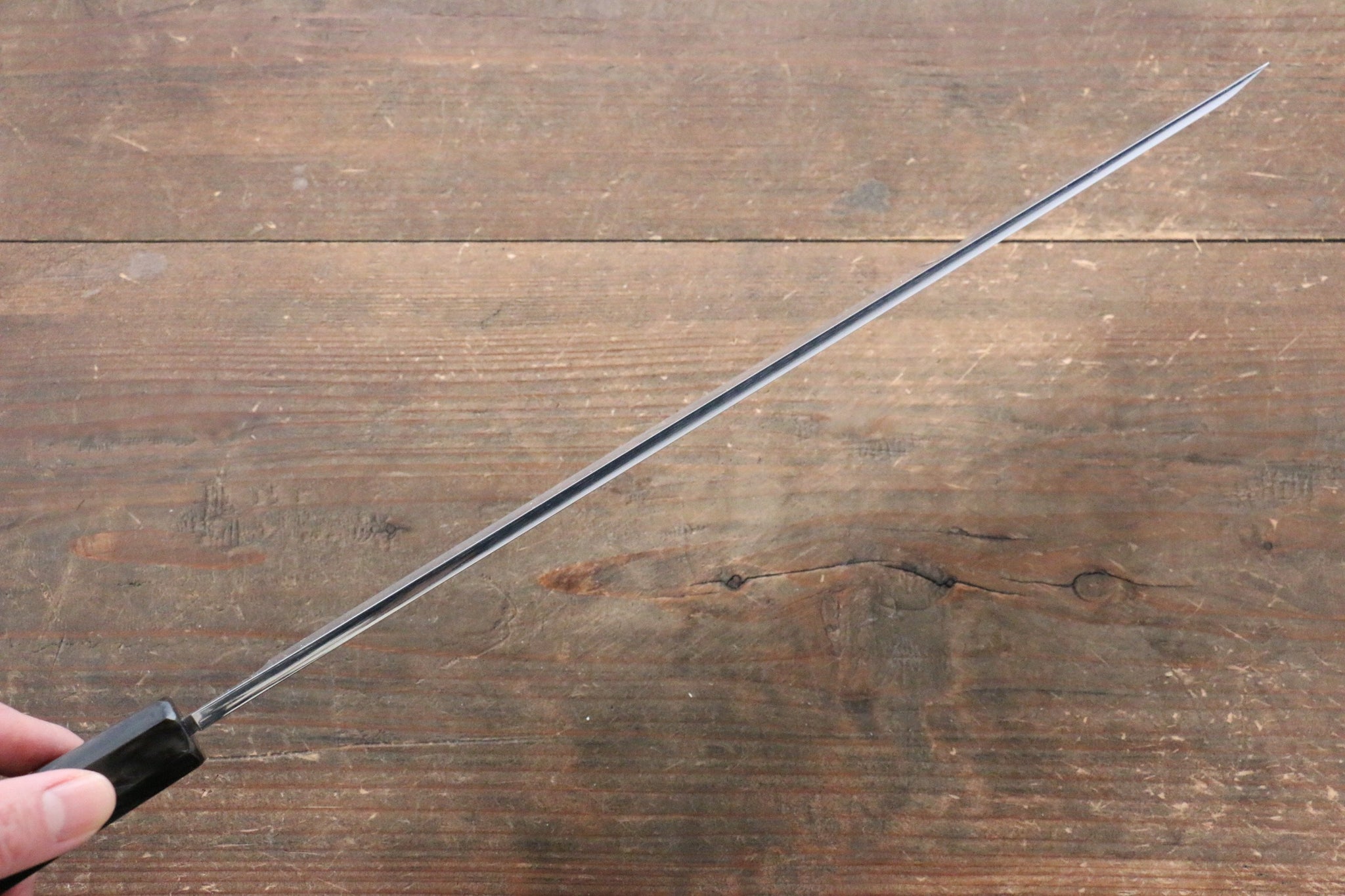 堺 孝行 玄武 本焼 白ニ鋼 先丸柳刃包丁  300mm リング付き黒檀柄 鞘付き - 清助刃物