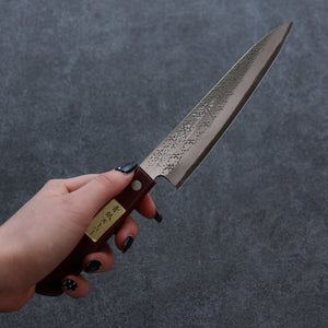 清助 青スーパー鋼 鎚目 ペティーナイフ 和包丁 150mm 赤合板柄 - 清助刃物