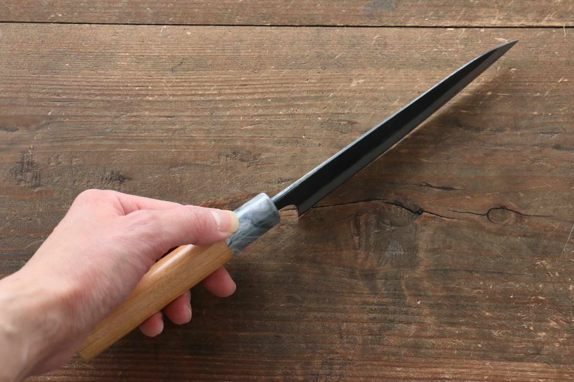 昌景 水 青ニ鋼 黒仕上げ ペティーナイフ 150mm アメリカンチェリー柄 - 清助刃物