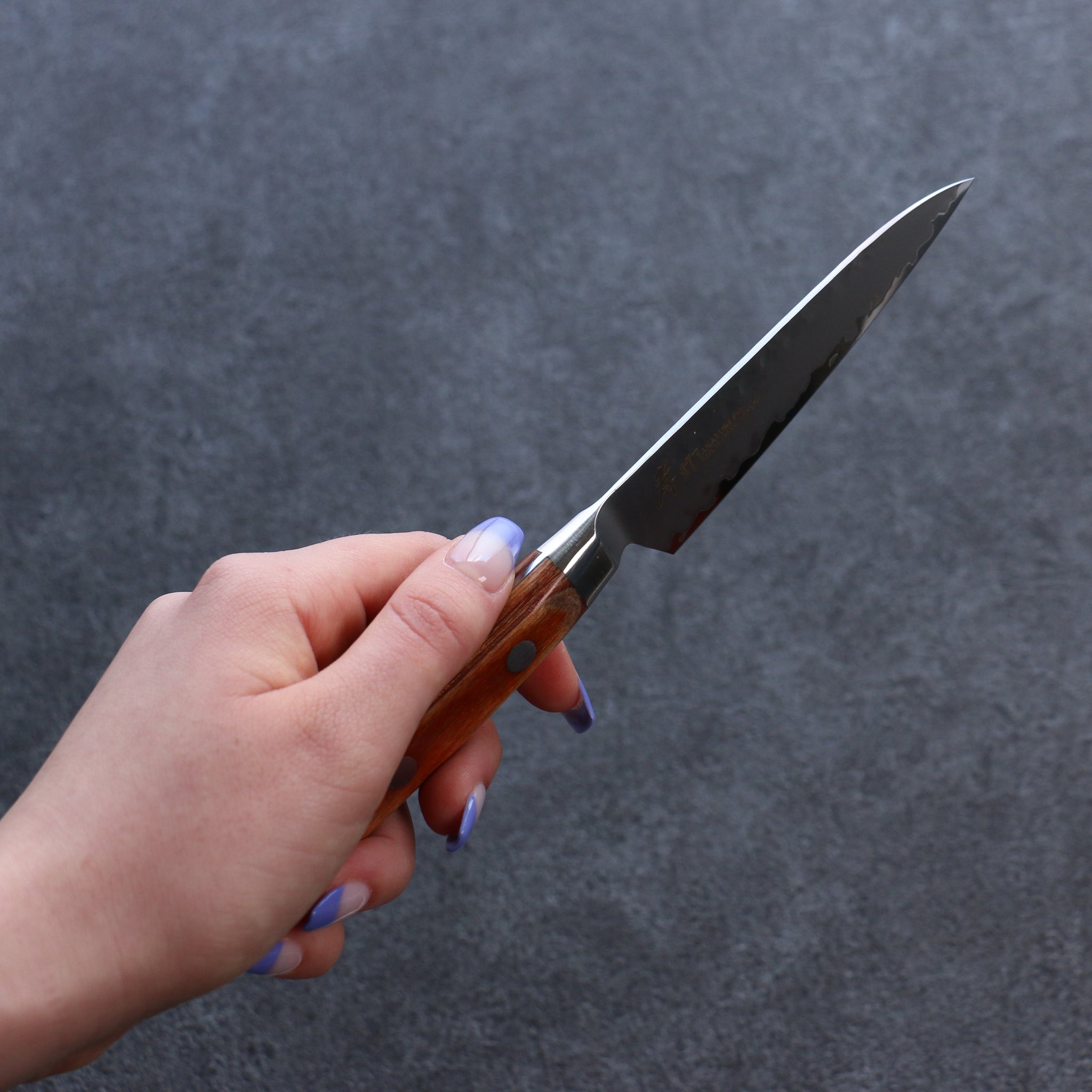 堺 孝行 V金5号 鎚目 ペティーナイフ  90mm 茶合板柄 - 清助刃物